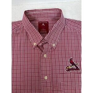 St. Louis Cardinals Baseball Long Sleeve Gingham Shirt Mens Large Red White